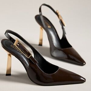 Schutz Brown Patent Leather Slingback Heels